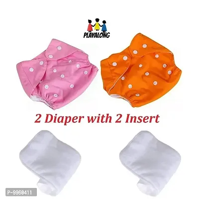 Reusable Washable Baby Cloth Diaper with Wet Free Diaper Insert ( Pink And Orange) Pack of 2