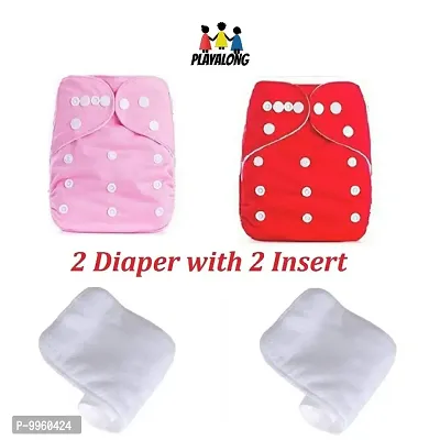 Reusable Washable Baby Cloth Diaper with Wet Free Diaper Insert ( Pink And Red) Pack of 2-thumb0