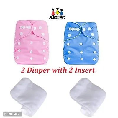 Reusable Washable Baby Cloth Diaper with Wet Free Diaper Insert ( Pink And Sky Blue) Pack of 2