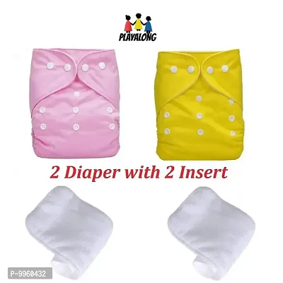 Reusable Washable Baby Cloth Diaper with Wet Free Diaper Insert ( Pink And Yellow) Pack of 2