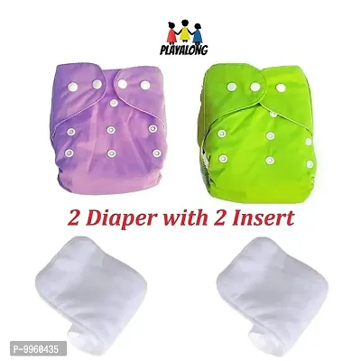Reusable Washable Baby Cloth Diaper with Wet Free Diaper Insert ( Purple And Green) Pack of 2