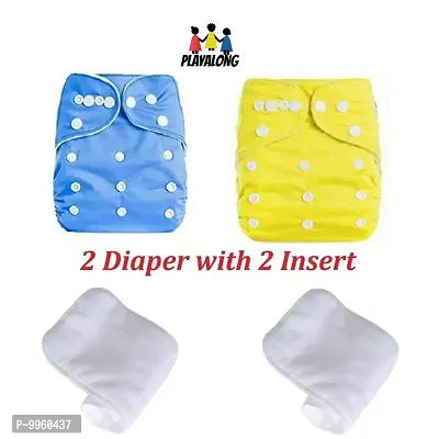 Reusable Washable Baby Cloth Diaper with Wet Free Diaper Insert ( Sky blue And Yellow) Pack of 2