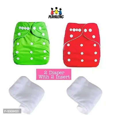 Reusable Washable Baby Cloth Diaper with Wet Free Diaper Insert ( Green And Red) Pack of 2