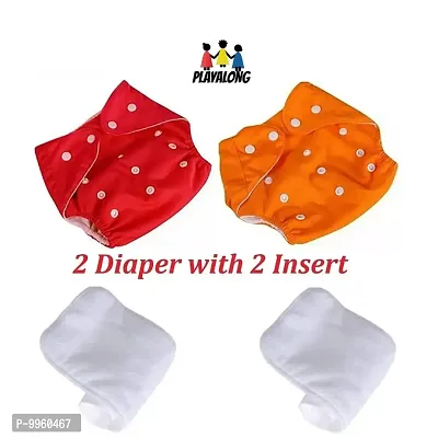 Reusable Washable Baby Cloth Diaper with Wet Free Diaper Insert ( Red And Orange) Pack of 2