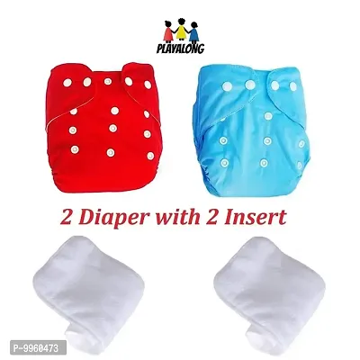 Reusable Washable Baby Cloth Diaper with Wet Free Diaper Insert ( Red And Sky Blue) Pack of 2