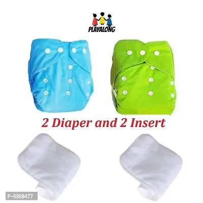 Reusable Washable Baby Cloth Diaper with Wet Free Diaper Insert ( Sky Blue And Green) Pack of 2