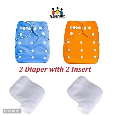 Reusable Washable Baby Cloth Diaper with Wet Free Diaper Insert ( Sky Blue and Orange ) Pack of 2