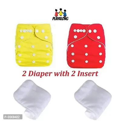 Reusable Washable Baby Cloth Diaper with Wet Free Diaper Insert ( Yellow And Red) Pack of 2