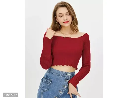 Stylish Maroon Lycra Off Shoulder Top For Women-thumb0