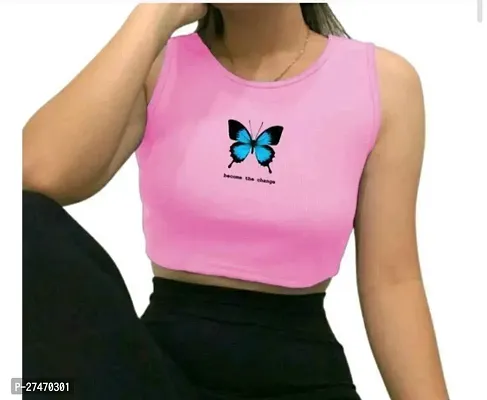 Stylish Pink Cotton Cc Top Butterfly For Women-thumb0