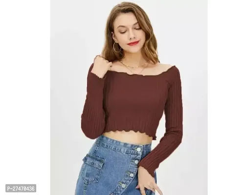 Stylish Brown Lycra Off Shoulder Top For Women