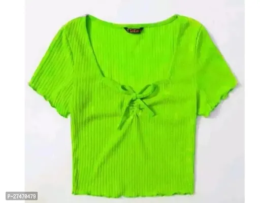 Stylish Green Lycra Frount Flower Top For Women-thumb0