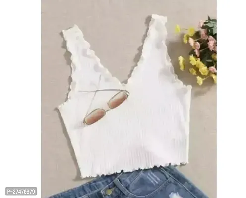 Stylish White Lycra Women Piko Crop Top For Women-thumb0