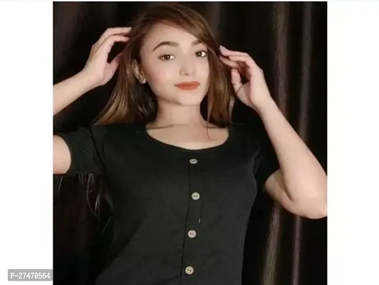 Stylish Black Lycra Frount Button Top For Women-thumb0