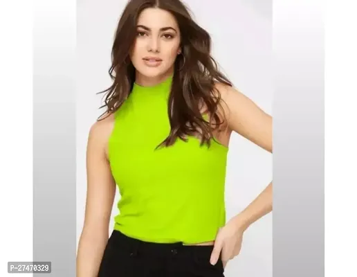 Stylish Green Lycra Cut Sleeves Top For Women