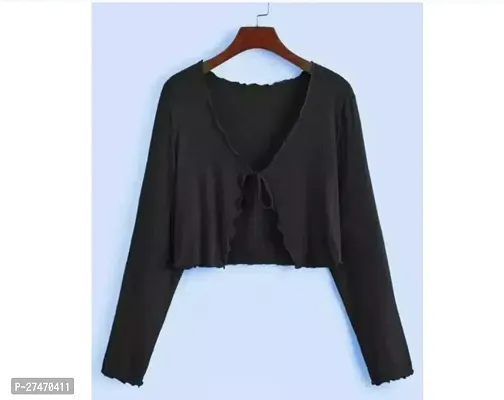 Stylish Black Lycra Women Self - Tie Crop Shrug Top For Women-thumb0