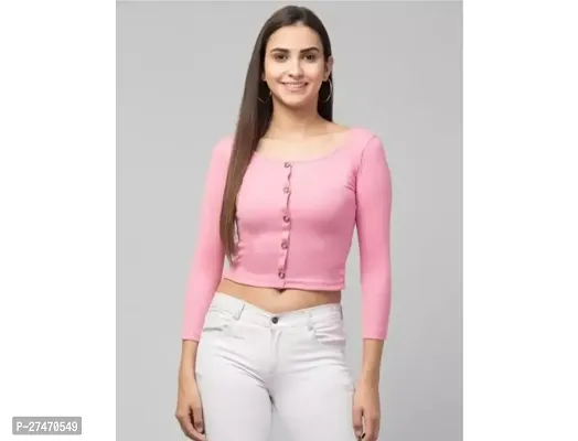 Stylish Pink Lycra Frount Botton Full Sleeves Top For Women-thumb0