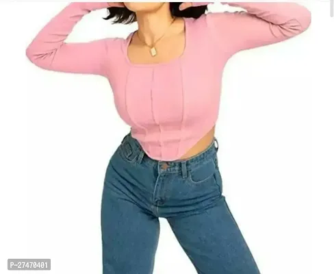 Stylish Pink Lycra Three Line Top For Women-thumb0