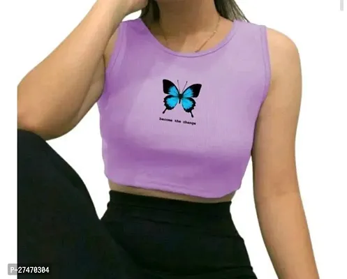 Stylish Purple Cotton Cc Top Butterfly For Women