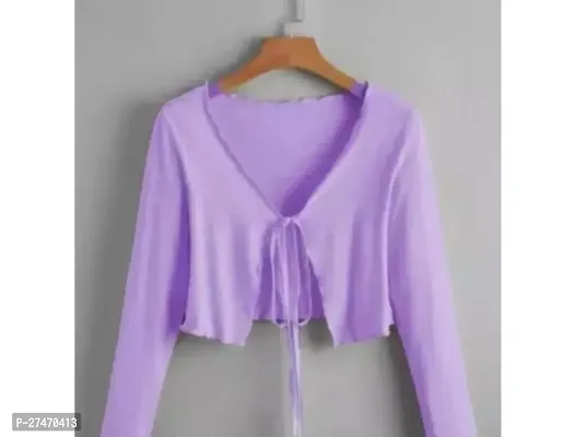 Stylish Purple Lycra Women Self - Tie Crop Shrug Top For Women-thumb0