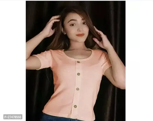 Stylish Peach Lycra Frount Button Top For Women