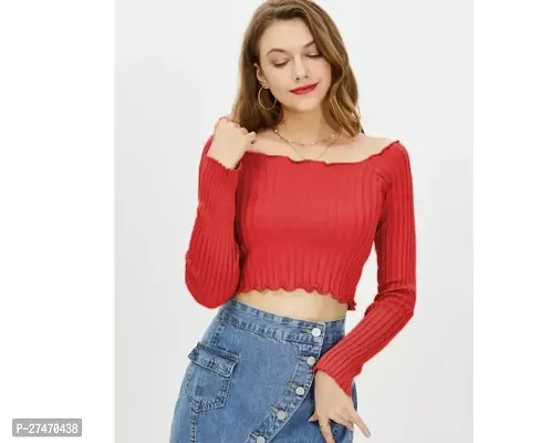 Stylish Red Lycra Off Shoulder Top For Women