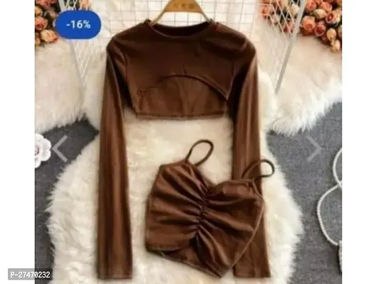 Stylish Brown Lycra High Neck With Top For Women-thumb0