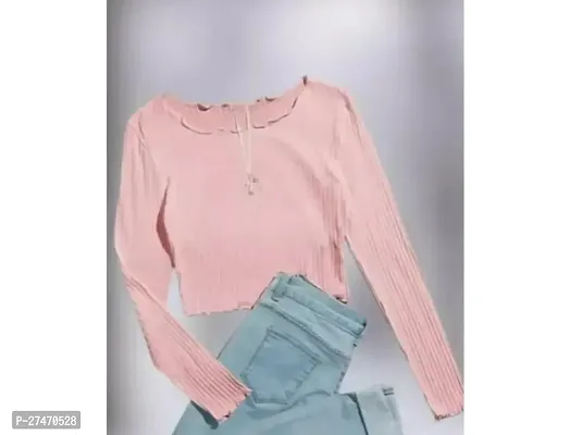 Stylish Pink Lycra Full Sleeves Piko Top For Women
