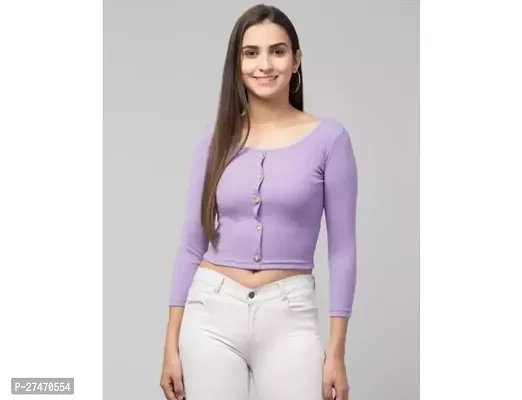 Stylish Purple Lycra Frount Botton Full Sleeves Top For Women-thumb0