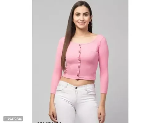 Stylish Pink Lycra Frount Botton Full Sleeves Top For Women-thumb0