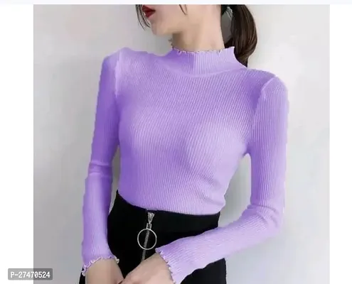 Stylish Purple Lycra High Neck Piko Full Sleeve Top For Women-thumb0