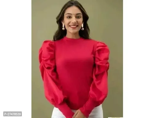 Stylish Red Lycra Full Sleeve Puff Top For Women-thumb0