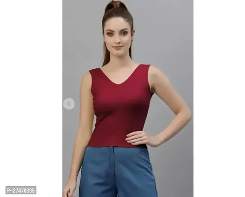 Stylish Maroon Lycra Sendo Double V Neck Top For Women-thumb0