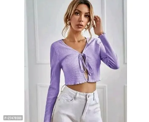 Stylish Purple Lycra Women Self - Tie Crop Shrug Top For Women-thumb0