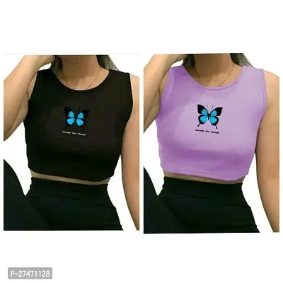 Stylish Multicoloured Lycra Cc Top Butterfly For Women Pack Of 2