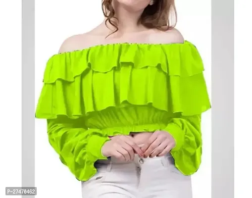 Stylish Green Lycra Ruffal Sleeves Top For Women-thumb0