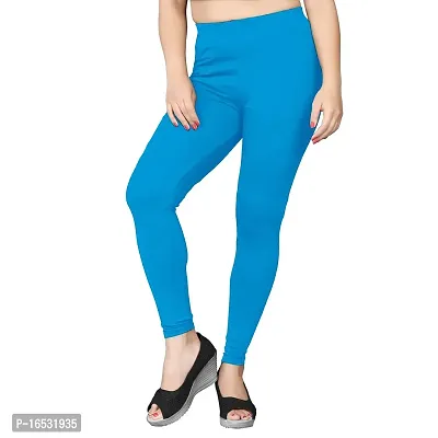 Fabulous Blue Cambric Cotton Solid Leggings For Women-thumb0