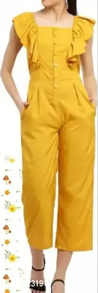 Stylish Yellow Crepe Printed Basic Jumpsuit For Women-thumb0