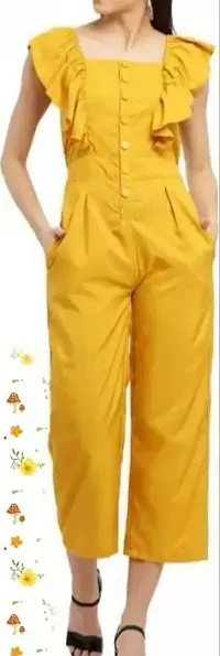 Stylish Yellow Crepe Printed Basic Jumpsuit For Women