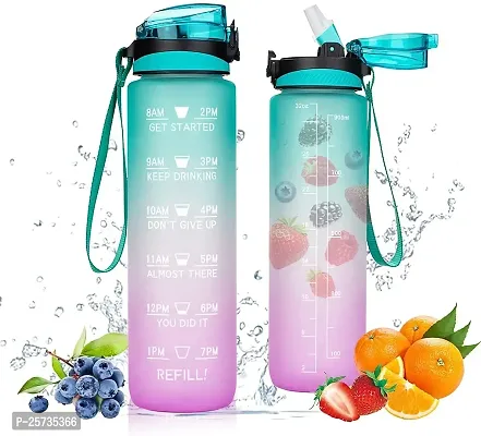 Jukkre 1 Litre Motivational Fitness Sport Water Bottle with Straw  Time Maker, Leak-proof, BPA-free, Tritan, Toxin Free Plastic Drink Bottle Design for Unisex at Gym, School, Office, Travel||Multi-1