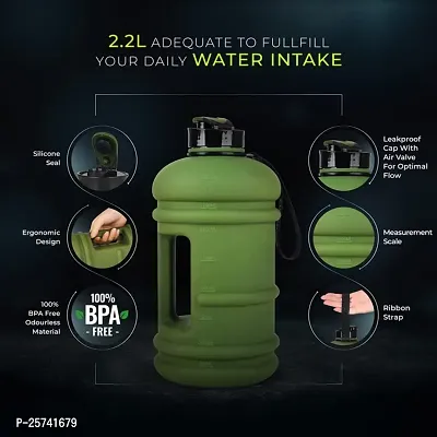 Jukkre Sports Half Gallon Water Bottle 2.2L Large Gym Water Bottle with Handle 74oz BPA Free Plastic Reusable Water Bottles Leak Proof for Gym Yoga Travel Camping Cycling Outdoor Sports || Green - 1pc-thumb3