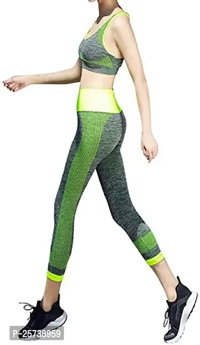 Jukkre Women's Gym Suits for Sports, Stretchable Breathable Cloth Set Exercise Wear | Green (Free Size)-thumb2