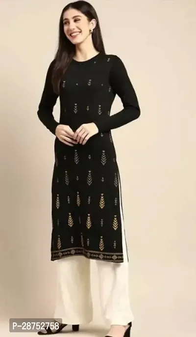 Stylish Black Wool Printed Kurti For Women-thumb0