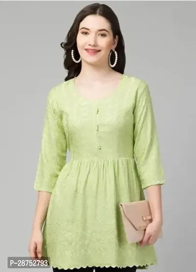 Stylish Green Rayon Embroidered Short Kurti For Women-thumb0