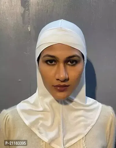 Nazneen Stretchable Criss Cross White Ninja Cap Cum Hijab-thumb0