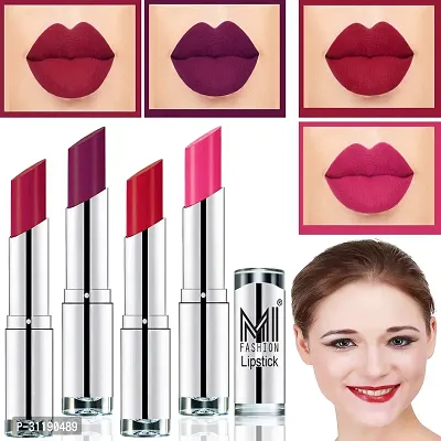 Soft Matte Lipstick Set Of 4 - Dry Red, Purple Passion, Red Bomber  Magenta(3.5 Gm Each)-thumb0