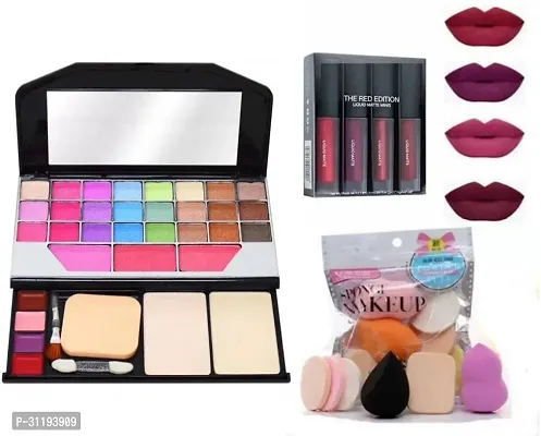 Women's  Girl's TYA Fashion 6155 Multicolour Makeup Kit with 4in1 Red Edition Lipstick Set and 6 Pieces Makeup Sponges - (Pack of 11)