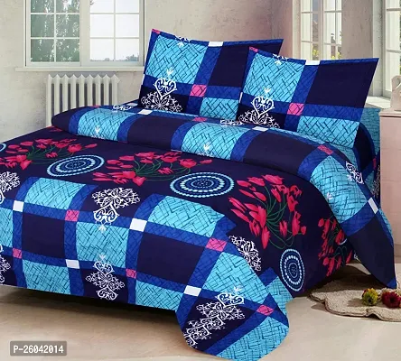Blue Printed Polycotton Double Bedsheet with 2 Pillow Covers-thumb0