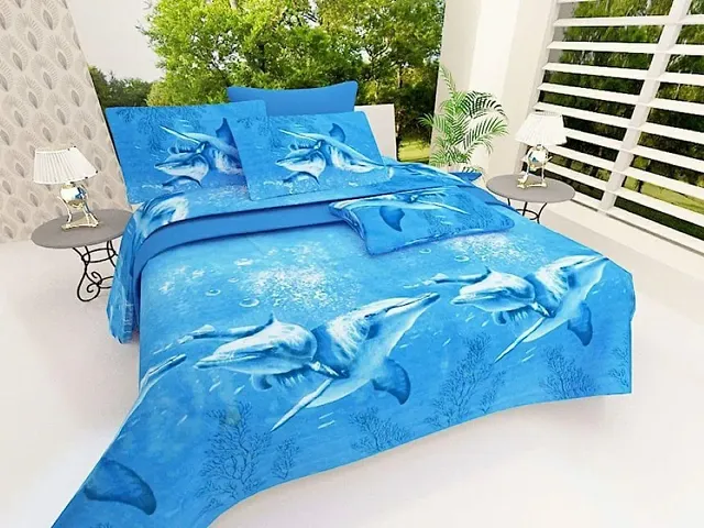 HANU HOME FINISHINIG 3D Print Super Soft Polyester Fabric 3 Pcs Sets of 1 Double Bedsheet (90*90) with 2 Pillow Cover