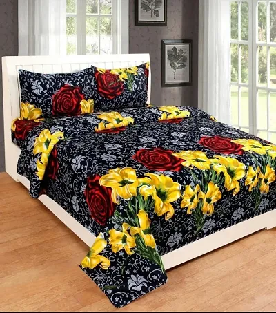 Neekshaa 3D Polycotton Double Bed bedsheet with Two Pillow Cover_Size-88 * 88 inch